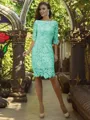 Sheath/Column Off-the-Shoulder Knee-Length Lace Mother of the Bride Dresses With Appliques Lace