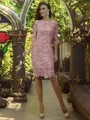 Sheath/Column Off-the-Shoulder Knee-Length Lace Mother of the Bride Dresses With Appliques Lace