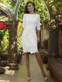 Sheath/Column Off-the-Shoulder Knee-Length Lace Mother of the Bride Dresses With Appliques Lace