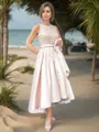 A-Line/Princess Scoop Asymmetrical Satin Mother of the Bride Dresses With Bow