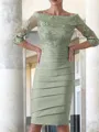 Sheath/Column Scoop Knee-Length Satin Mother of the Bride Dresses With Appliques Lace