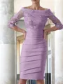 Sheath/Column Scoop Knee-Length Satin Mother of the Bride Dresses With Appliques Lace