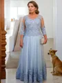 A-Line/Princess Scoop Floor-Length Tulle Mother of the Bride Dresses With Appliques Lace