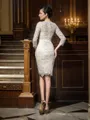 Sheath/Column Scoop Short/Mini Lace Mother of the Bride Dresses With Bow