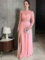 A-Line/Princess High Neck Floor-Length Chiffon Mother of the Bride Dresses With Leg Slit