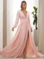 A-Line/Princess V-neck Sweep Train Chiffon Mother of the Bride Dresses With Leg Slit