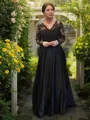 A-Line/Princess V-neck Sweep Train Satin Mother of the Bride Dresses With Lace