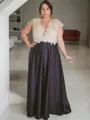A-Line/Princess V-neck Floor-Length Satin Mother of the Bride Dresses With Lace