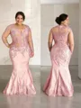 Trumpet/Mermaid V-neck Floor-Length Satin Mother of the Bride Dresses With Appliques Lace
