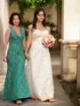 Sheath/Column V-neck Floor-Length Lace Mother of the Bride Dresses