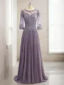 A-Line/Princess Scoop Sweep Train Chiffon Mother of the Bride Dresses With Lace