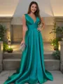 A-Line/Princess V-neck Sweep Train Satin Mother of the Bride Dresses With Ruffles
