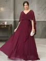 A-Line/Princess V-neck Floor-Length Chiffon Mother of the Bride Dresses With Belt/Sash