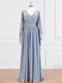 A-Line/Princess V-neck Floor-Length Chiffon Mother of the Bride Dresses With Appliques Lace