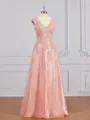 A-Line/Princess V-neck Floor-Length Tulle Mother of the Bride Dresses With Appliques Lace