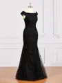 Sheath/Column Off-the-Shoulder Floor-Length Tulle Mother of the Bride Dresses With Beading
