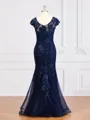 Sheath/Column V-neck Floor-Length Tulle Mother of the Bride Dresses With Appliques Lace