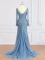 Sheath/Column V-neck Sweep Train Tulle Mother of the Bride Dresses With Appliques Lace