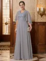 A-Line/Princess V-neck Floor-Length Chiffon Mother of the Bride Dresses With Applique
