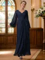 A-Line/Princess V-neck Floor-Length Chiffon Mother of the Bride Dresses With Applique