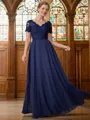 A-Line/Princess V-neck Floor-Length Chiffon Mother of the Bride Dresses With Lace Applique