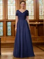 A-Line/Princess V-neck Floor-Length Chiffon Mother of the Bride Dresses With Lace Applique