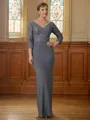 Sheath/Column V-neck Floor-Length Jersey Mother of the Bride Dresses With Lace Applique