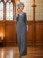 Sheath/Column V-neck Floor-Length Jersey Mother of the Bride Dresses With Lace Applique