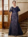 Sheath/Column V-neck Floor-Length Silk like Satin Mother of the Bride Dresses With Lace Applique