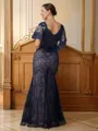 Sheath/Column V-neck Floor-Length Silk like Satin Mother of the Bride Dresses With Lace Applique