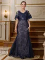 Sheath/Column V-neck Floor-Length Silk like Satin Mother of the Bride Dresses With Lace Applique