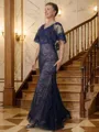 Sheath/Column V-neck Floor-Length Silk like Satin Mother of the Bride Dresses With Lace Applique