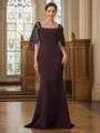 Sheath/Column Square Sweep Train Stretch Crepe Mother of the Bride Dresses With Lace