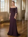 Sheath/Column Square Sweep Train Stretch Crepe Mother of the Bride Dresses With Lace