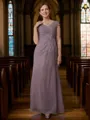 Sheath/Column V-neck Floor-Length Chiffon Mother of the Bride Dresses With Lace
