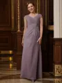 Sheath/Column V-neck Floor-Length Chiffon Mother of the Bride Dresses With Lace