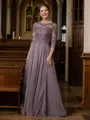 A-Line/Princess Scoop Chiffon Floor-Length Mother of the Bride Dresses With Lace
