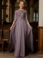 A-Line/Princess Scoop Chiffon Floor-Length Mother of the Bride Dresses With Lace