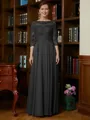 A-Line/Princess Scoop Chiffon Floor-Length Mother of the Bride Dresses With Lace