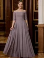 A-Line/Princess Off-the-Shoulder Floor-Length Chiffon Mother of the Bride Dresses With Applique