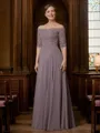 A-Line/Princess Off-the-Shoulder Floor-Length Chiffon Mother of the Bride Dresses With Applique
