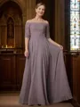 A-Line/Princess Off-the-Shoulder Floor-Length Chiffon Mother of the Bride Dresses With Applique