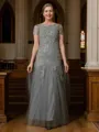A-Line/Princess Scoop Floor-Length Tulle Mother of the Bride Dresses With Lace