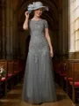 A-Line/Princess Scoop Floor-Length Tulle Mother of the Bride Dresses With Lace