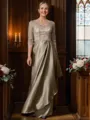 A-Line/Princess V-neck Satin Sweep Train Mother of the Bride Dresses With Lace