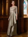 A-Line/Princess V-neck Satin Sweep Train Mother of the Bride Dresses With Lace