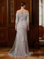 Sheath/Column Off-the-Shoulder Sweep Train Lace Applique Mother of the Bride Dresses