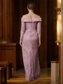 Sheath/Column Off-the-Shoulder Floor-Length Satin Mother of the Bride Dresses With Lace