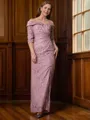 Sheath/Column Off-the-Shoulder Floor-Length Satin Mother of the Bride Dresses With Lace