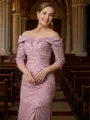 Sheath/Column Off-the-Shoulder Floor-Length Satin Mother of the Bride Dresses With Lace